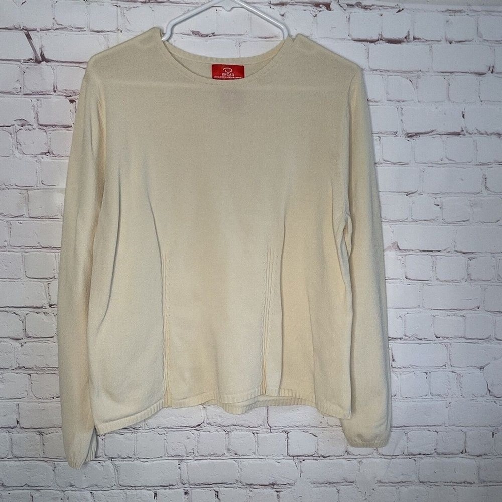 Oscar de la Renta Ivory/Cream CrewNeck Sweater Women XL Hong Kong Rayon/Nylon